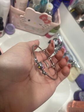 Hello Kitty Silver Bracelet with Pink and Yellow Accents